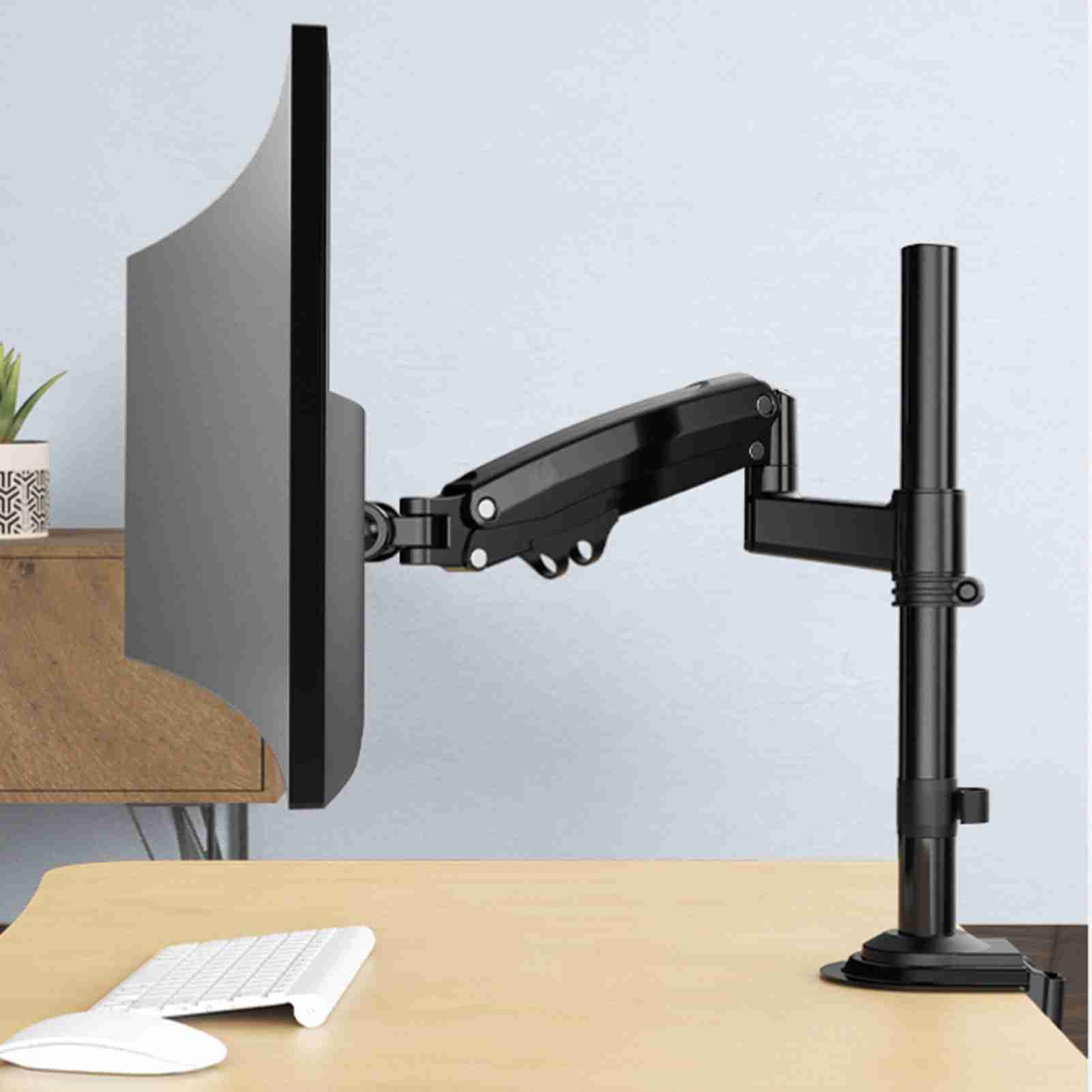 EMUKOEP Braccio per Monitor per Computer da 35 Pollici Regolabile per Impieghi Gravosi, Movimento Completo per Lavoratori Domestici in Ufficio, Lega di Alluminio Nera