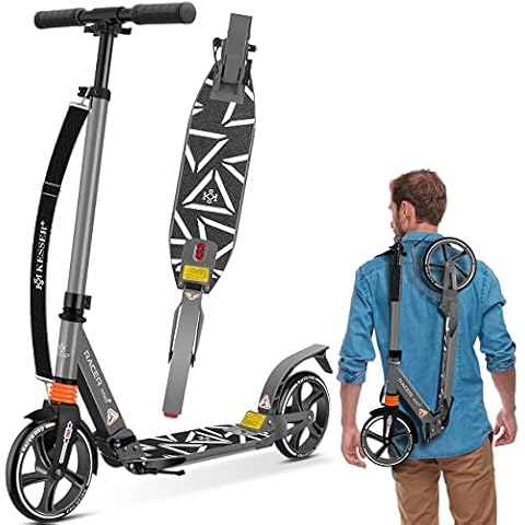 KESSER® Cityroller Scooter 205mm Räder PU Big Wheel - Pro-S Tretroller mit Doppel Federung, City-Roller Scooter klappbar und Höhenverstellbar, Roller Kickscooter für Erwachsene und Kinder, Grau Cover