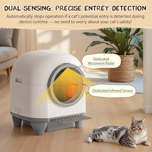 GUNJI Automatic Self-Cleaning Litter Box, 90L Large Capacity for Multiple Cats - APP Controlled with Safety Protection, Included Litter Mat & 1 Roll Garbage Bags (Gray) - Image 6