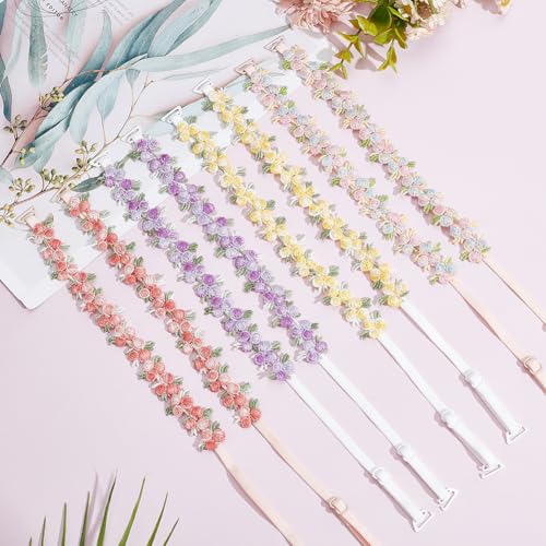 Image of FREEBLOSS 4 Pairs Decorative Floral Bra Straps Removable Invisible Bra Strap Replacement Adjustable Floral Decorative Straps