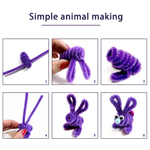 Image of 100 Pieces Pipe Cleaners Craft Chenille Stem Purple Pipe Cleaners | Fuzzy Sticks Pipe Cleaners for Crafts Festival Home Decorations