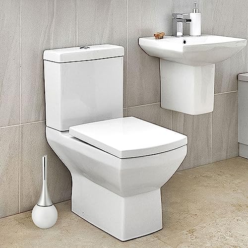 Denash Bathroom Toilet Brush, Cleaning Scrub Brush Holder Set including Stainless Steel Base(White) - Image 3
