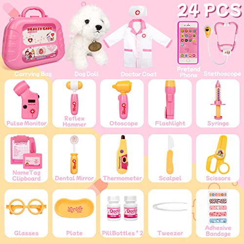 Image of Meland Doctor Kit with Puppy for Kids, Pretend Play Toy Gift for Ages 3-6 | | A gift for girls who loves role play, dress up like a real doctor with puppy patient, everything stores inside the carry case