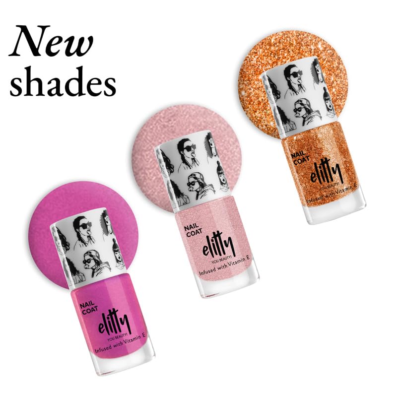 Image of Elitty Nail Polish For Women, Long Lasting Nail Coats, 12 Toxin Free, Infused with Witch Hazel, Vit E, Vegan & Cruelty Free, Shimmer - Y2K Baddie (Rusty Orange), 6 ML