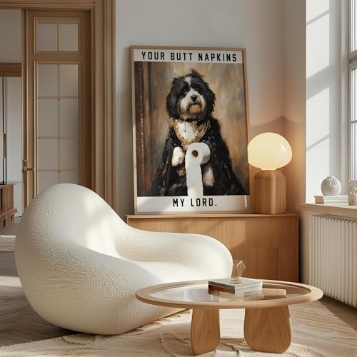 Image of aj decor Havanese Gothic Bathroom Wall Art Print Poster, Dog Pet Lover Picture Painting Artwork Bedroom Living Room Office Dining Room 151D (Havanese Gothic Bathroom, 11 inch W x 14 inch L, Wood Frame)