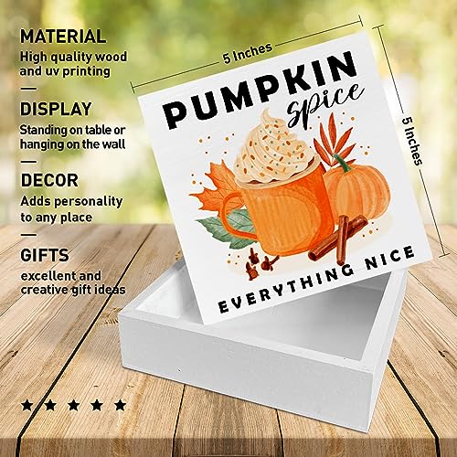 Image of Fall Table Wooden Box Sign, Pumpkin Spice Everything Nice, Autumn Table Decor, Fall Pumpkin Farmhouse Tabletop Decorations for Home, Kitchen, Harvest, Thanksgiving, Rustic Desk Decor