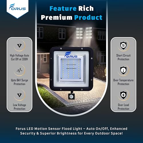Image of Forus 30W LED Outdoor Flood Light with Motion Sensor, 8-15ft Detection, Auto On-Off, Day-Night Dual Mode, IP67 Waterproof, 4-Year Warranty, Security Light for Factory, Shop, Garden, White-1PC