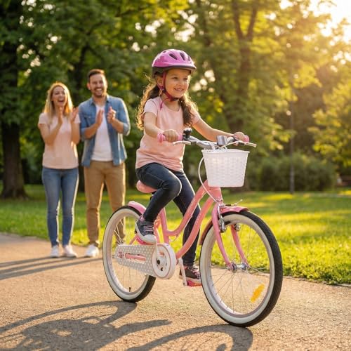 Actionbikes Kinderfahrrad Starlight | 20 Zoll - V-Brake Bremsen - Kinder Fahrrad für Mädchen - Von 6-9 Jahren - Kettenschutz - Stützräder - Kinderrad - Rosa (Starlight 20 Zoll)