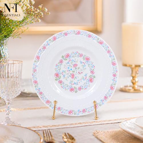 Image of NFI essentials 8 inch Ceramic Quarter Plate with Elegant Blue Floral Design, Premium Serving Plate for Snacks, Desserts, Breakfast & Appetizers, Microwave & Dishwasher Safe