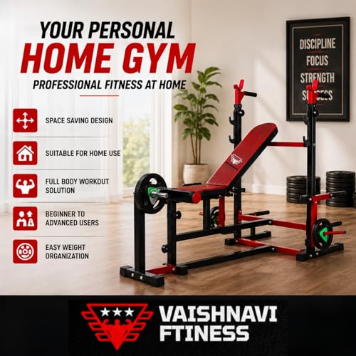Image of 8-in-1 Adjustable Gym Bench | Bench Press for Home Gym with Preacher Curl & Leg Extension | Foldable, Heavy Duty & Multipurpose Bench for Home Gym, Full Body Workout Equipment