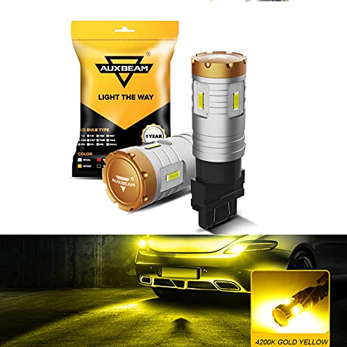 Auxbeam 3157 LED Brake Light Bulbs Yellow, 4200K Yellow 10000 Lumens 20W 1860 SMD Chips Error-free 3157 3156 P27/5W T25 P27/7W 3057 4114 LED Bulb for Turn, Parking, Reverse and Backup Lights