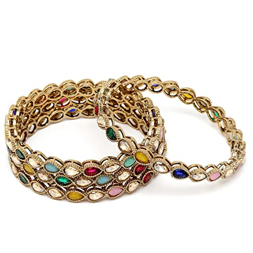 Image of Karatcart Gold Plated Set of 4 Drop Shape Multicolor Stone Studded Bangles for Women
