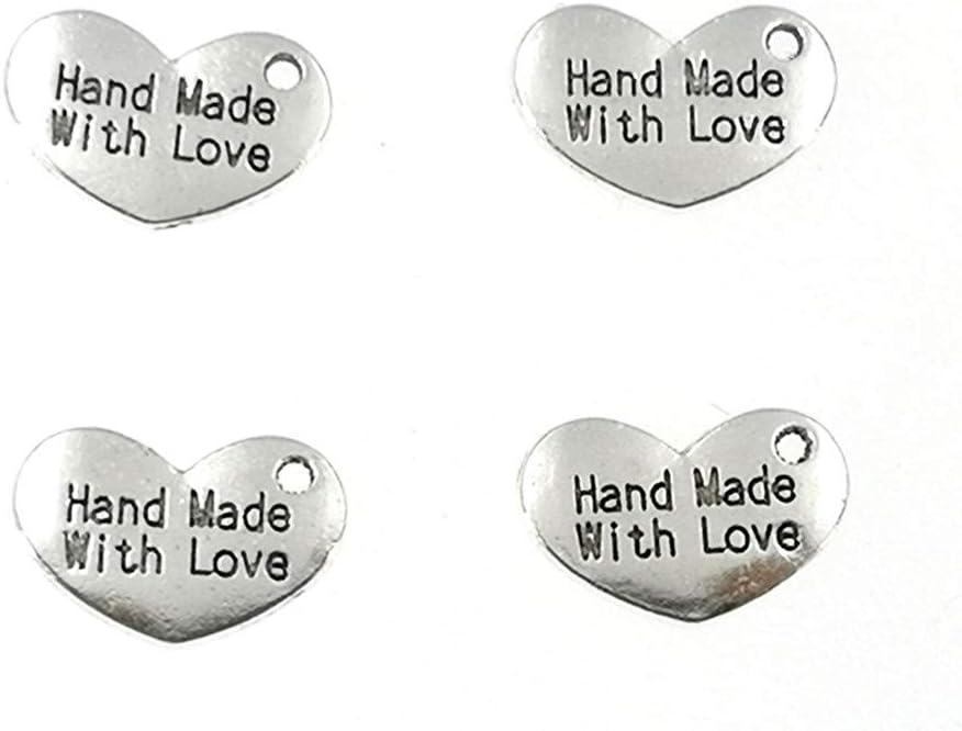 Hand Made With Love Charm,Heart-shaped Word Message Charm Pendant for DIY Jewelry Making Findings(50pcs,Antique Silver Tone) - Image 6