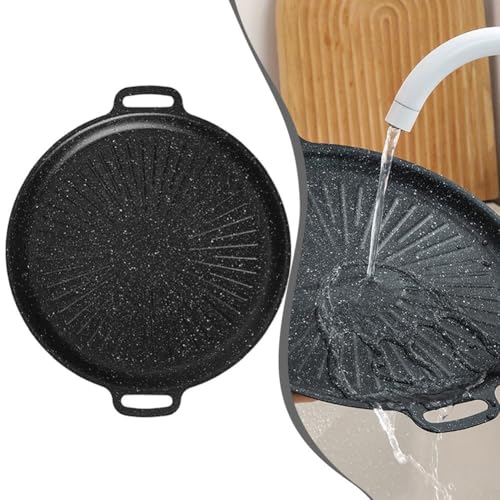 Non-Stick Stone Grill Pan, Indoor Cast Iron Barbecue Teppanyaki Plate with Even Heat Distribution for Camping BBQ Picnic Home Cooking - Image 8