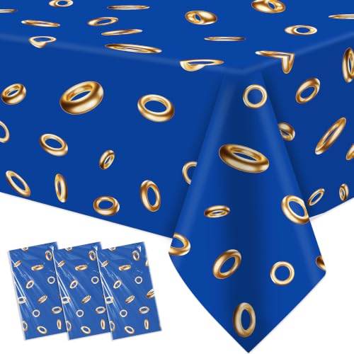 Aribra Navy Blue with Gold Ring Print Tablecloth 3 Pack 55in x 86in