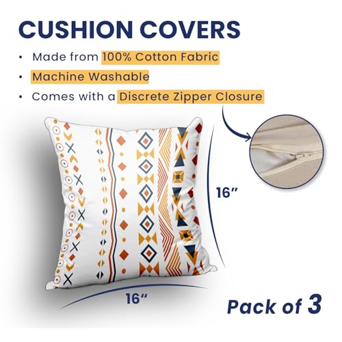 Image of Urban Space Decorative Cotton 250 TC Cushion Cover Set Of 3, 16 Inch X 16 Inch Cushion Covers For Sofa, Bedroom, Living Room (Cushion Cover 40Cm X 40Cm, Set Of 3, High Garden Yellow)