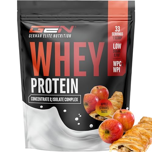 Whey Protein Komplex - 1000 g (Apfel Strudel) - Mit Isolate Anteil - Instant lösliches Eiweiss Protein Pulver mit BCAA & EAA - German Elite Nutrition