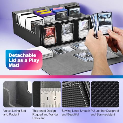 Image of UAONO Trading Card Storage Box with Commander Display; 2400+ Deck Box for MTG with Removable Cover; Top Loaders Card Case fits Magic TCG PTCG Sports Cards; 24 Dividers, 4 Stoppers (Black, Grey)