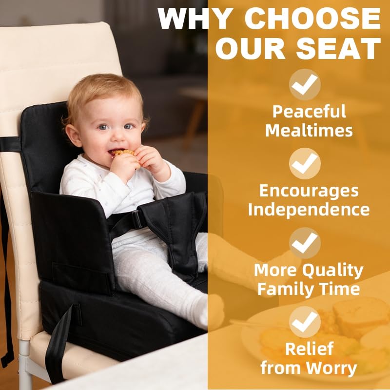 Booster Seat for Dining Table for Toddler Kid Baby, Adjustable Kids Breathable Booster Seat for Kitchen with Backrest and Adjustable Straps, Sage (Black)
