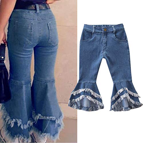 Toddler Girls Bell Bottom Jeans Cute Flare Raw Hem Denim Pants Leggings Hight Waist Stretch Thin LIM Casual Trousers2