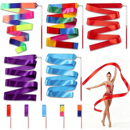 YinnFeen Cinta de Gimnasia con Varilla, 10 Piezas Cinta de Baile con Varilla, 2M Multicolor Cinta de Gimnasia Rítmica Bandas de Gimnasia Cintas de Danza para Entrenamiento de Danza Artística