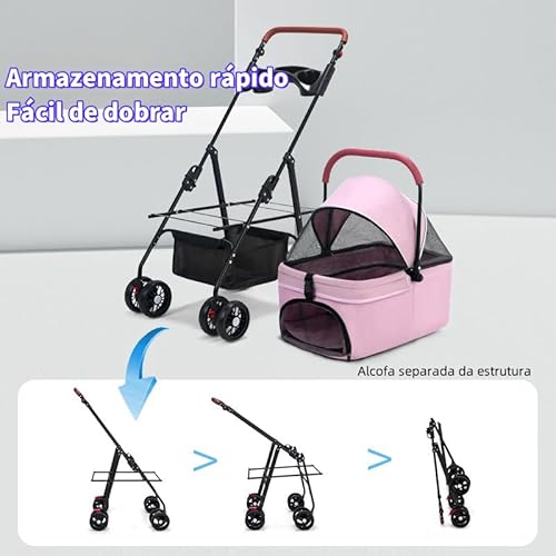 Carrinho De Passeio Pet Cães Gatos 3 em 1 Animal de Estimação Dobrável Pequenos E Médios Porte Até 1
