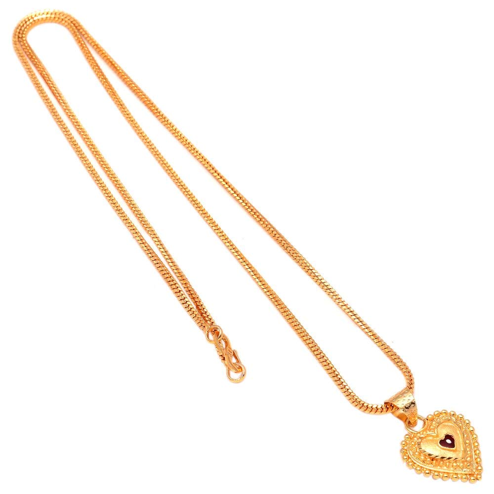 PYR FASHIONTraditional Ethnic One Gram Gold Plated Red Meena Pendant Set for Women || Chain 24 inch Gold Plated with Golden Locket Real Look Stylish New for Men/Women/Girls