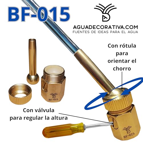 AGUADECORATIVA - Gartenbrunnendüsen 1/2 Zoll, schwenkbare Düsen von 6 mm mit Ventil zur Höhenverstellung (Messing) für Wasserspiel - BF015