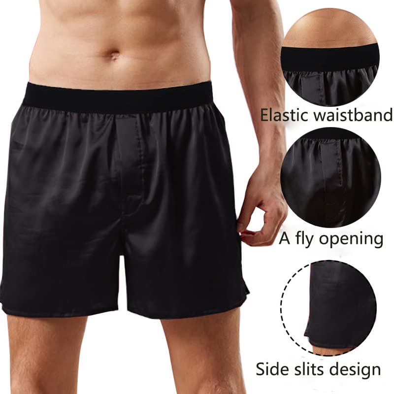 Mens Silk Satin Boxers Shorts Button Fly Satin Sleep Pajama Bottoms with Soft Stretchy Waistband2