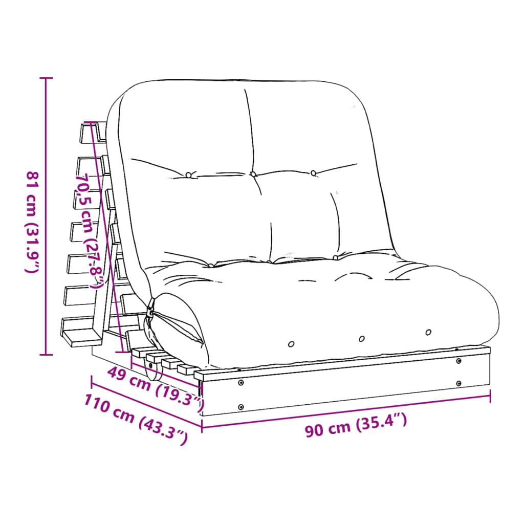 vidaXL Futon Schlafsofa mit Matratze, Bettsofa mit verstellbaren Rückenlehne, Schlafcouch für Wohnzimmer Schlafcouch, Klappsofa, Massivholz Kiefer