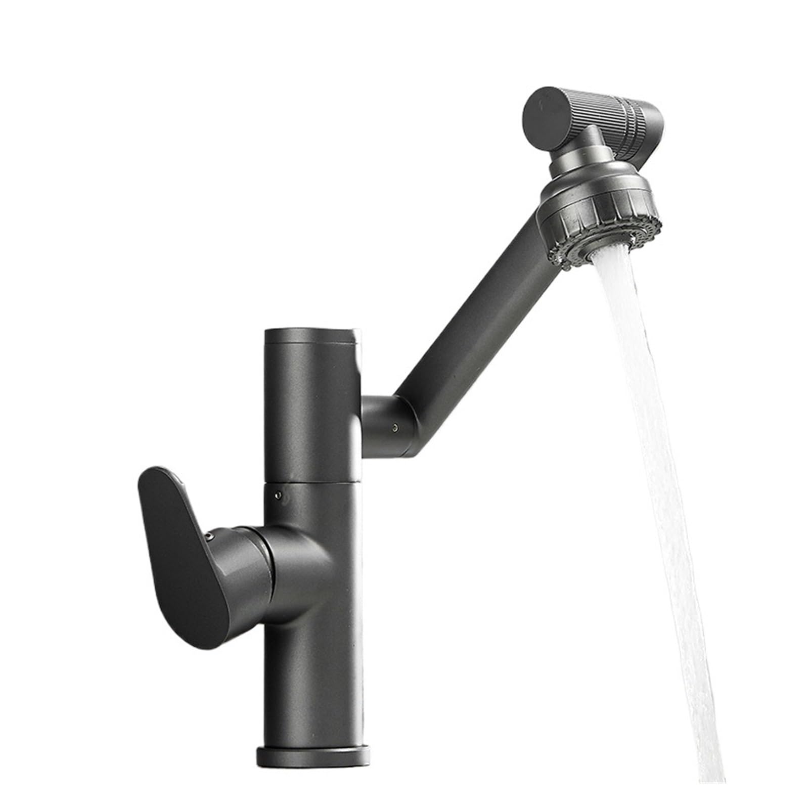 Grifo giratorio gris con pantalla digital de temperatura para lavabo de cobre completo