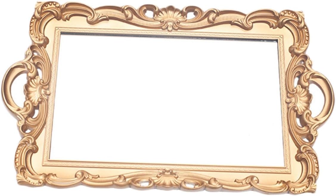 Uonlytech Vintage Golden Mirror Tray Decorative Storage Plate for Cosmetics and Jewelry Display, European Retro Style Rectangular Vanity Organizer for Home Décor and Perfume Photography