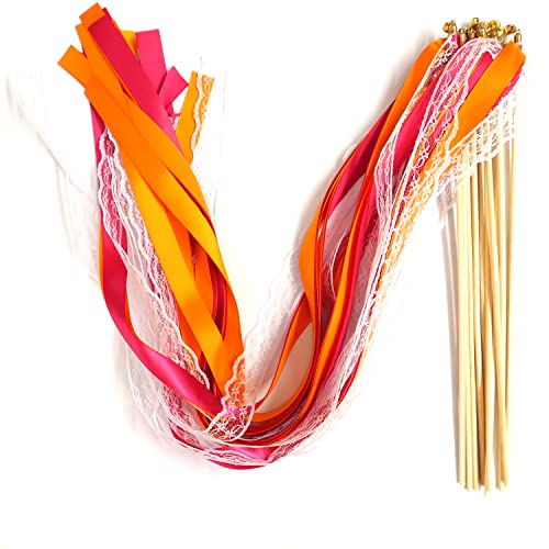 20 varillas de seda con cascabeles, para bodas, cumpleaños, Navidad, fiestas de bebé, color naranja