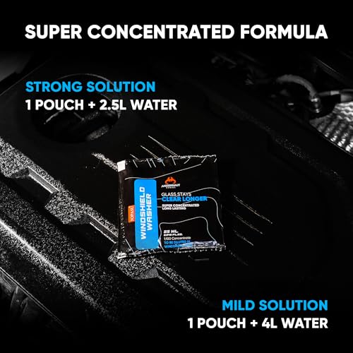 Image of JOPASU Windshield Washer Fluid Pouch for Car 25 ml x 20 = 500 ml | Super Concentrated Formula | 10 ml Makes 1L Strong Washer Fluid | Crystal Clear, Spot-Free, Streak-Free Shine