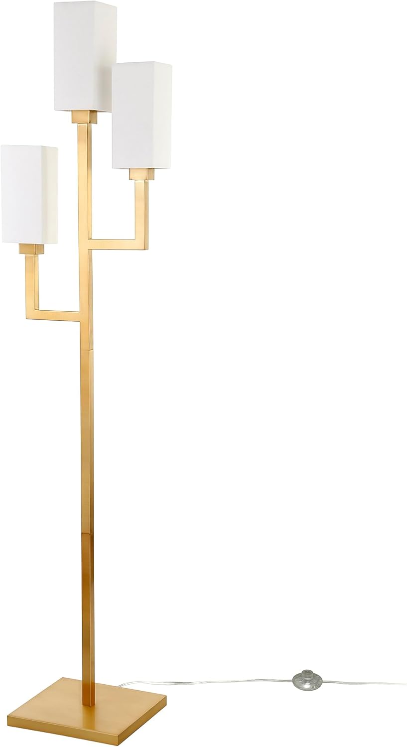 Brass 3-Light Torchiere Floor Lamp with Tube-Shaped Shades
