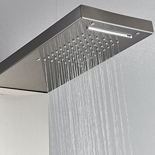 Sistema de columna de ducha de acero inoxidable con lluvia, cascada y chorros de masaje - Acabado cepillado níquel miniatura 6