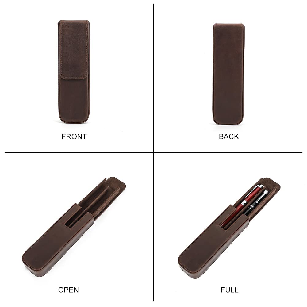 Hiram Leather Pen Case for 2 Pens with Hidden Magnetic Snap Closure and Storage Tray, 9056-coffee - Image 3