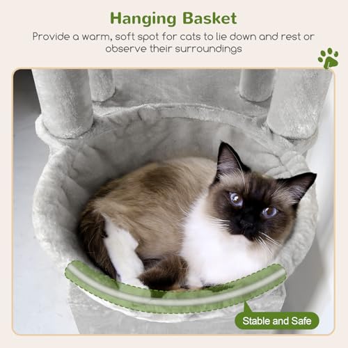 Image of Globlazer Cat Tower for Indoor Cats, Heavy Duty Cat Trees for Large Adult Big Cats Maine Coon Cat Tree Tower with Scratching Post, Extra Large Top Perch, Cat Condos, F61, Cloud Grey, 61inch