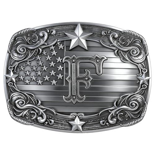 Image of Western Belt Buckle for Men Vintage Cowboy Rodeo Texas Initial Letter ABCDJMR to Z Belt Buckles