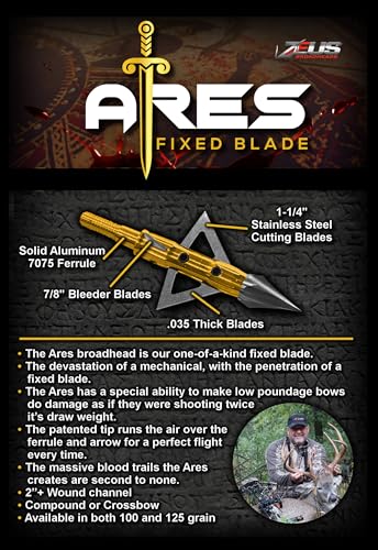 Killz Products Ares 100gr Broadhead by Zeus - 4 Blade 3 Pack of broadheads