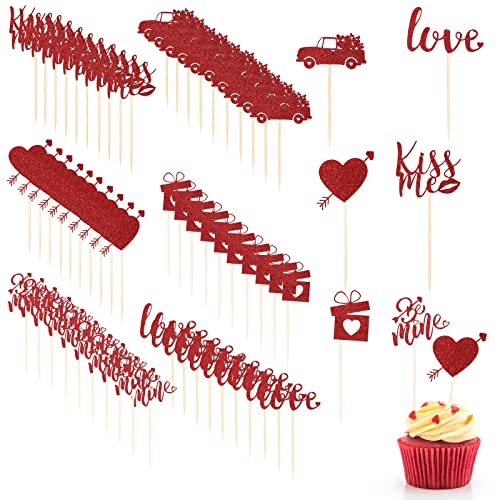 60 Pieces Cupcake Toppers Graduation Valentine Theme Cake Toppers Picks For Graduation Valentine's Day Wedding Engagement Decorations Bridal Shower Birthday Party Supplies, 6 Styles(Love Style) #TOP29