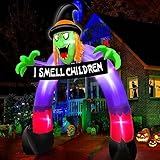 TURNMEON 8Ft Halloween Inflatables Outdoor Decorations Scary Witch Holds Banner Archway Inflatable Halloween Blow Up Build-in LED Lights Halloween Decor Yard Garden Arch Lawn Party Home Outside