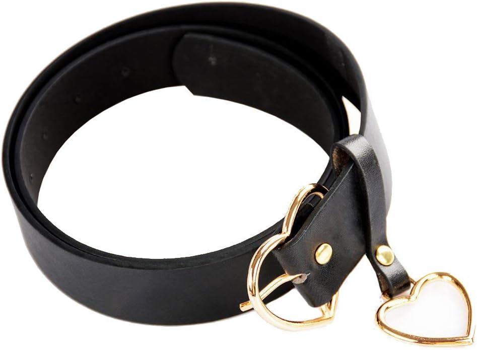 UTENEWHeart Shape Belts Wide Black Leather Waist Belt Women Jeans Pants Dresses with Alloy Buckle
