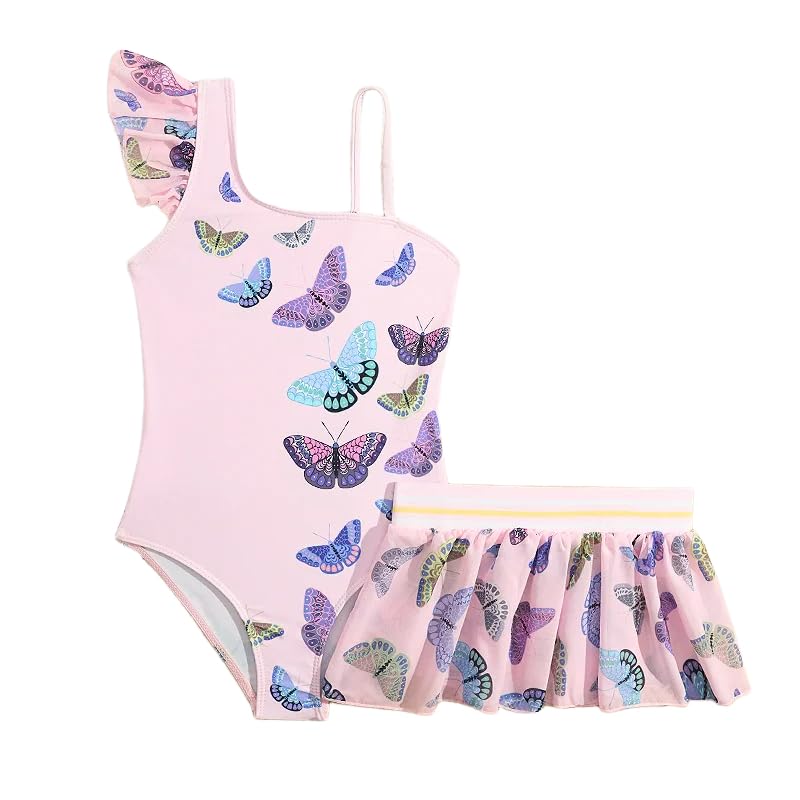 Maillot de bain pour enfants à volants chic rose avec sa jupe de plage légère
