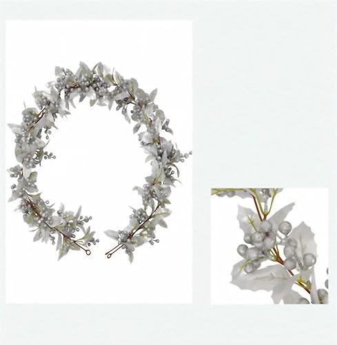 Miniatura 4 de Guirnalda de Navidad de 6 pies con hojas plateadas, guirnalda artificial de vid colgante con bayas plateadas para interiores y exteriores, chimenea,