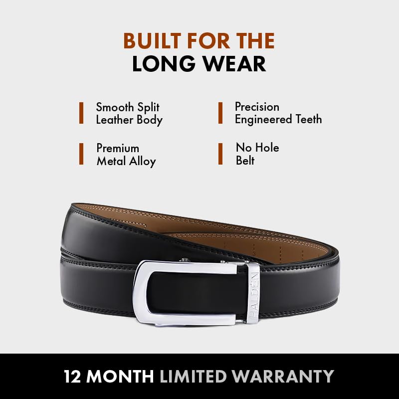 Image of HALDEN BURLEY Belts For Men Leather Original (Free Size Fits Up to 44 Inch Waist) Ratchet Straps, Unique Magnetic Auto-lock Buckle Belt For Man