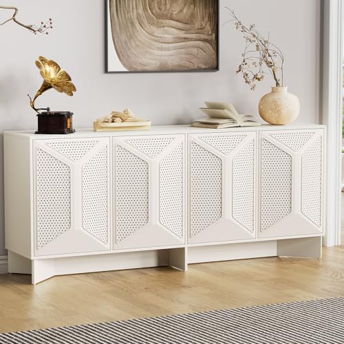 Image of ALLSTAND Sideboard Buffet Cabinet with Storage, 70'' Large Mid Century Modern Sideboard, Accent Credenza Storage Cabinet for Living Room Entryway Hallway, White