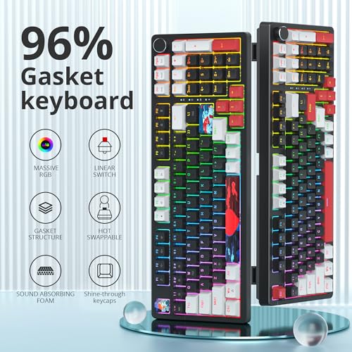 Image of Surmen Creamy Keyboard with Number Pad, 96% RGB Mechanical, Full Gasket Mounted, Hot Swappable, Custom Wired Thocky Keyboard with Knob for Office Gamers (Black)