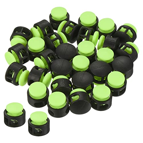 PATIKIL Cord Locks, 30 Pack Round Spring Toggle Stopper for Drawstring Bag Shoelaces Black Bright Green, 17x16mm