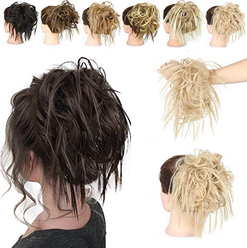 Tousled Updo Messy Hair Bun Hair piece, Synthetic Hair Extensions Ponytail Hair Scrunchies with Elastic Rubber Band Hairpiece For Women-Ash Brown